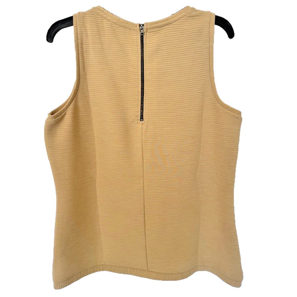 WHITE HOUSE BLACK MARKET WHBM RIB TANK TOP TAN CAMEL Sz LARGE Split Front Hem - Picture 3 of 10
